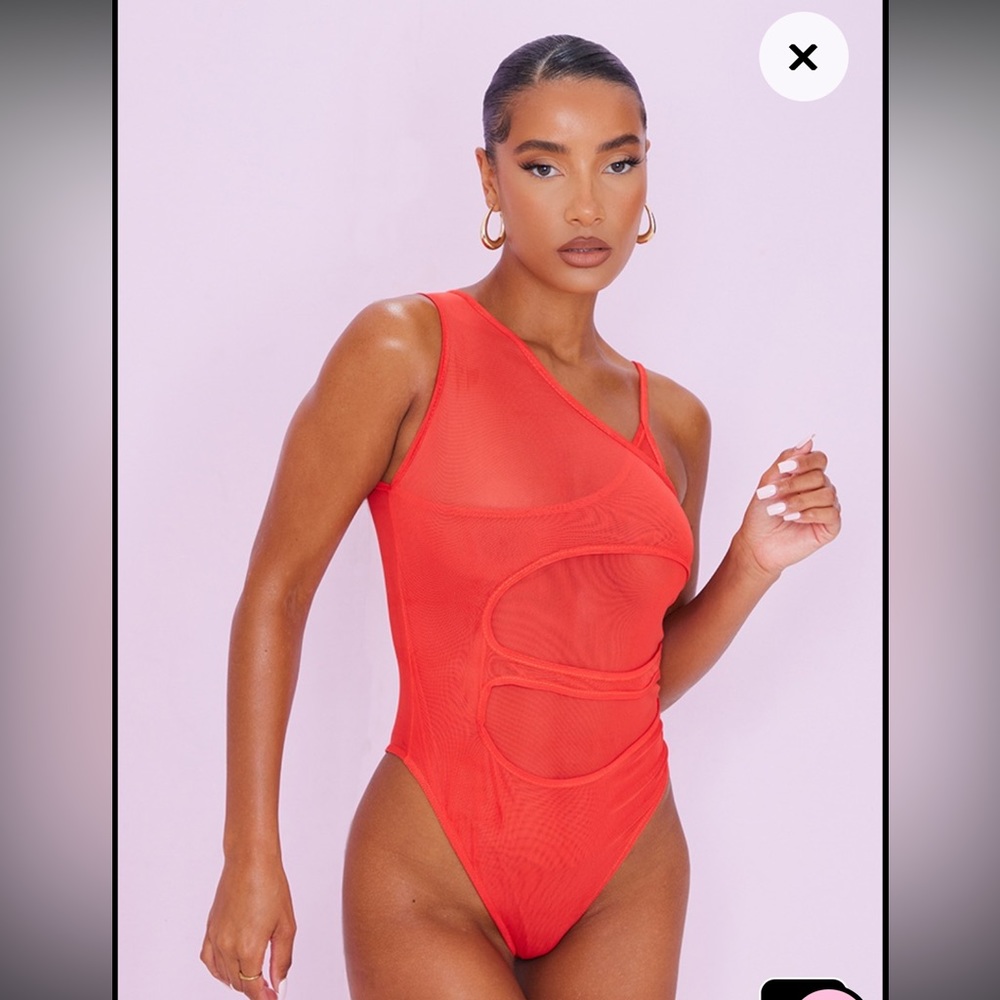 Orange Mesh Layered Sleeveless Bodysuit. NWT. Size: 4